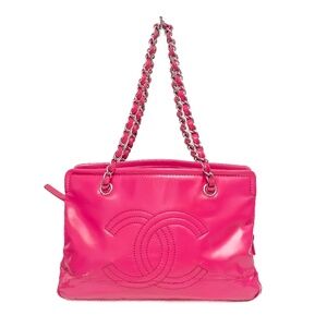 CHANEL Vintage Hot Pink Patent Leather Tote Bag